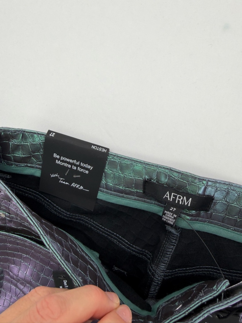 NEW AFRM 2 Piece Heston Croc Embossed Pants & Tube Top in Mermaid Iridescent - Picture 5 of 14
